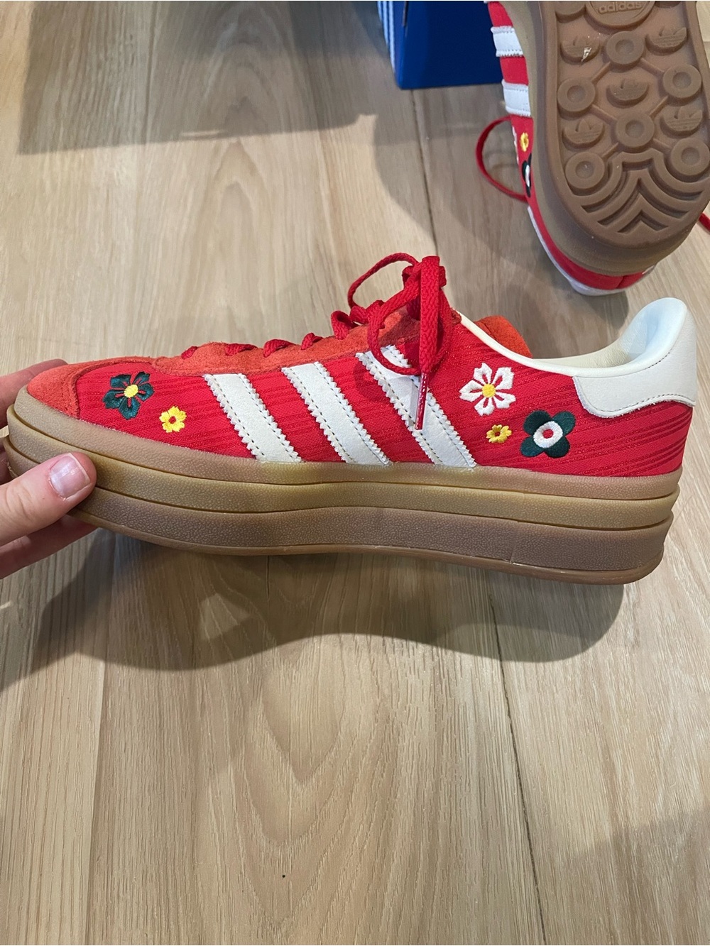 adidas Liberty Red Floral Platform Sneakers with White Stripes - Picture 6 of 7